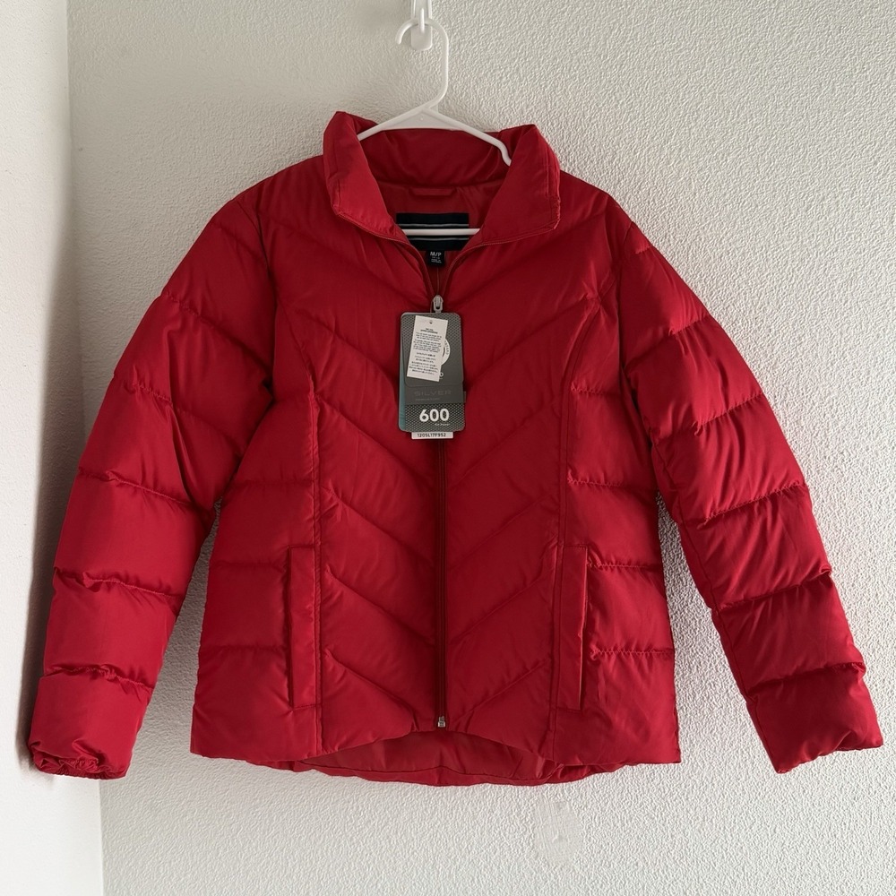 NEW Lands End Silver Premium Down 600 Filled Rich Red Womens‎ M/P Puffer Coat